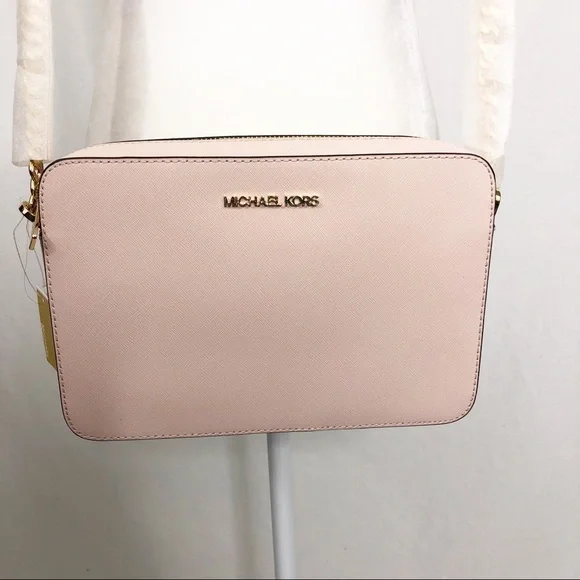 NEW Michael Kors Jet Set Large East West Leather Crossbody Purse Bag, Blush Pink